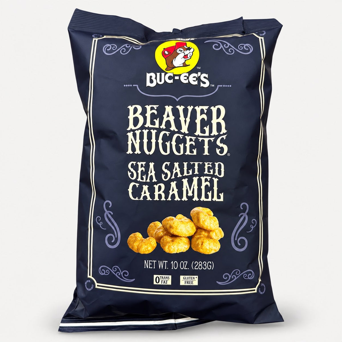 Buc-ee's Beaver Nuggets Sea Salted Caramel 10 oz bag front view