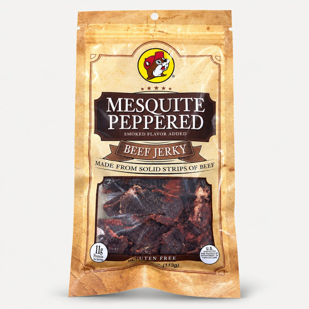 Buc-ee's Beef Jerky Mesquite Peppered 4 oz bag front view