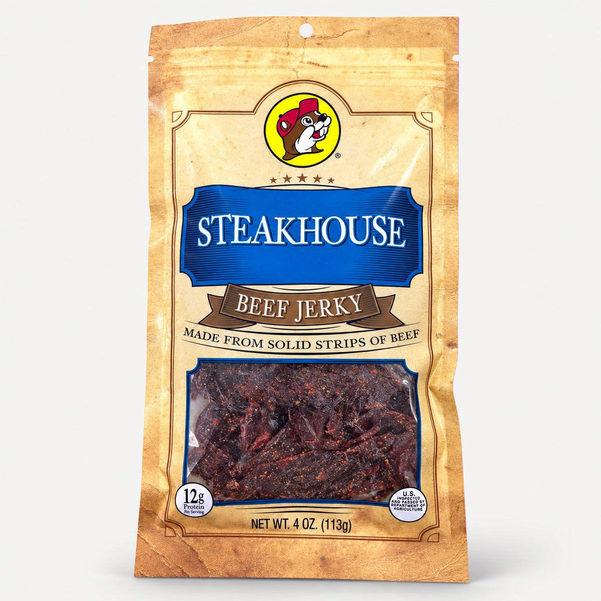 Buc-ee's Beef Jerky Steakhouse 4 oz bag front view