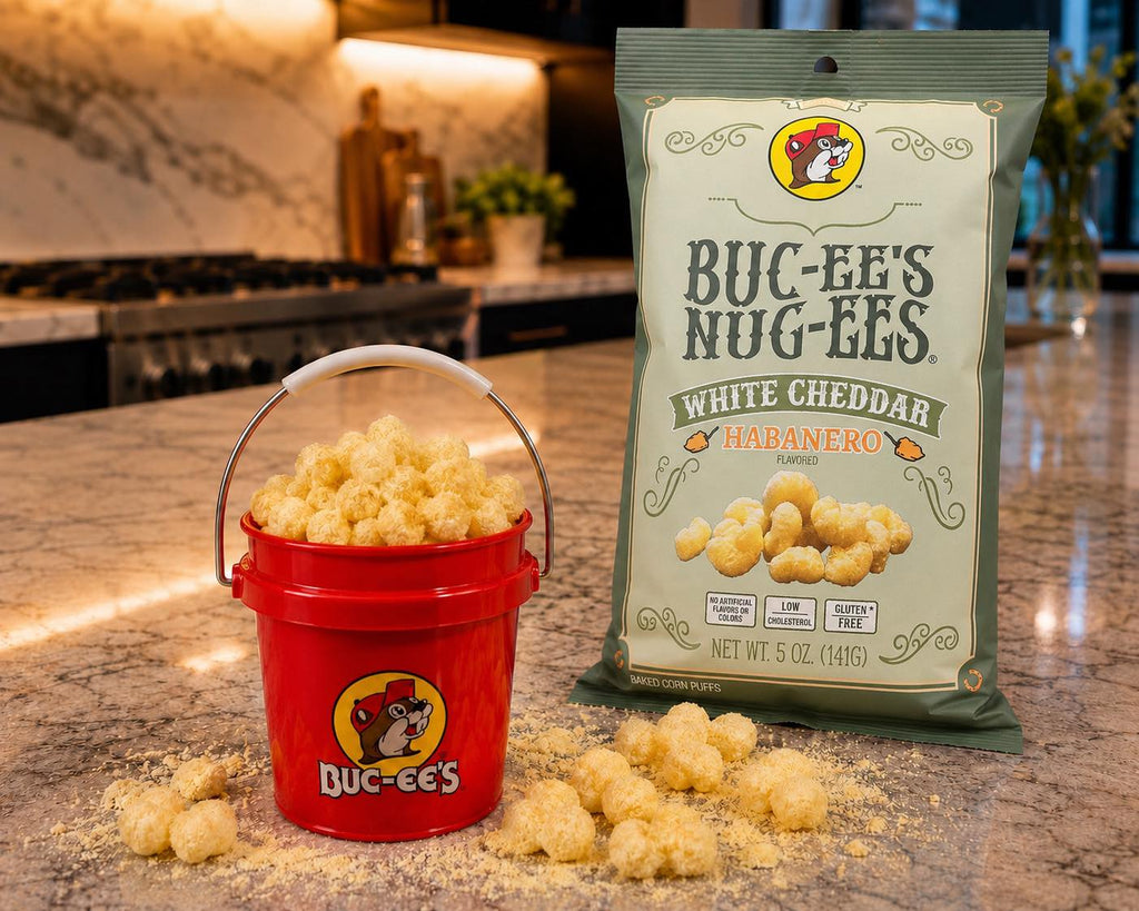 Buc-ee's Nug-ees White Cheddar Habanero shown in a kitchen setting