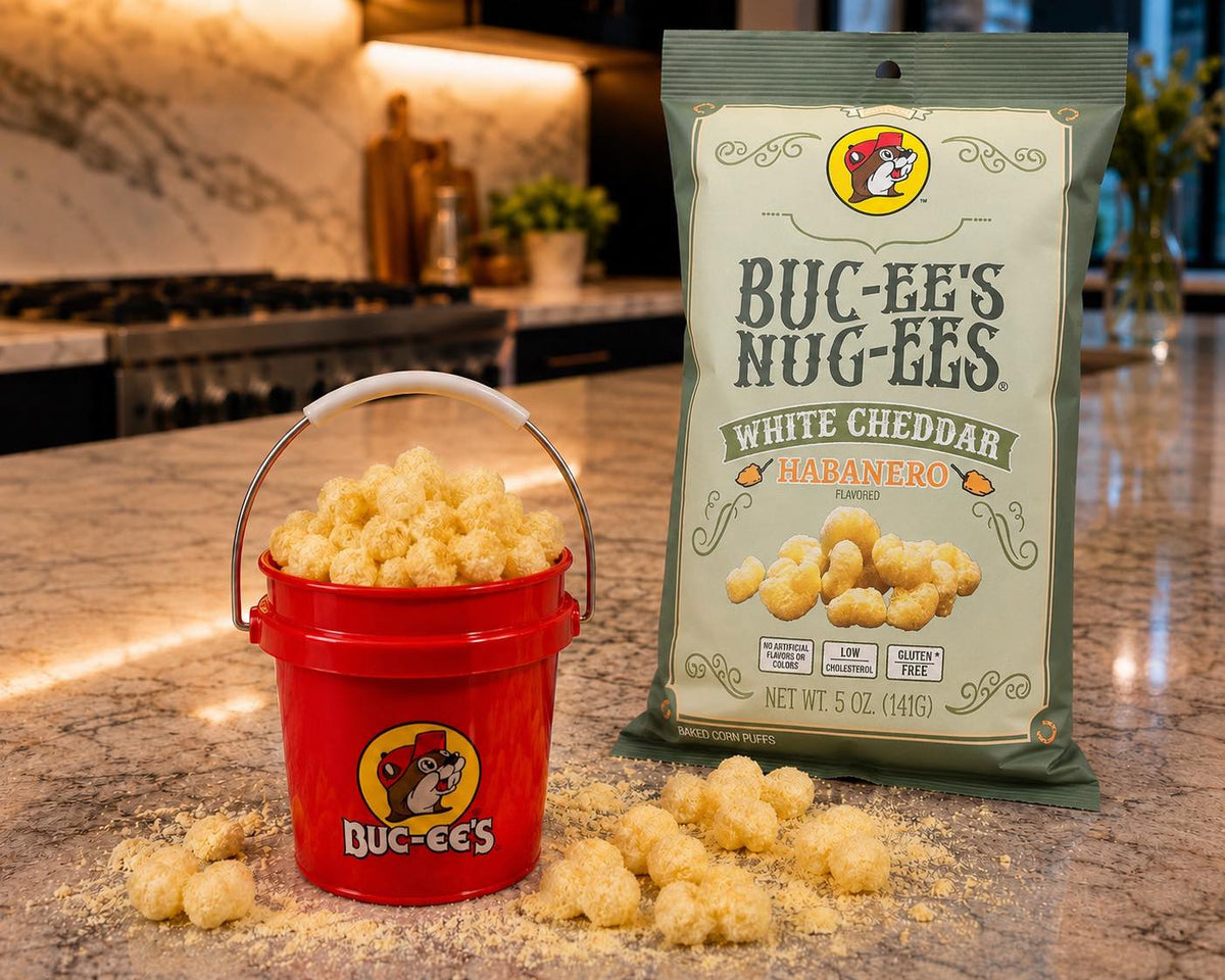 Buc-ee's Nug-ees White Cheddar Habanero shown in a kitchen setting