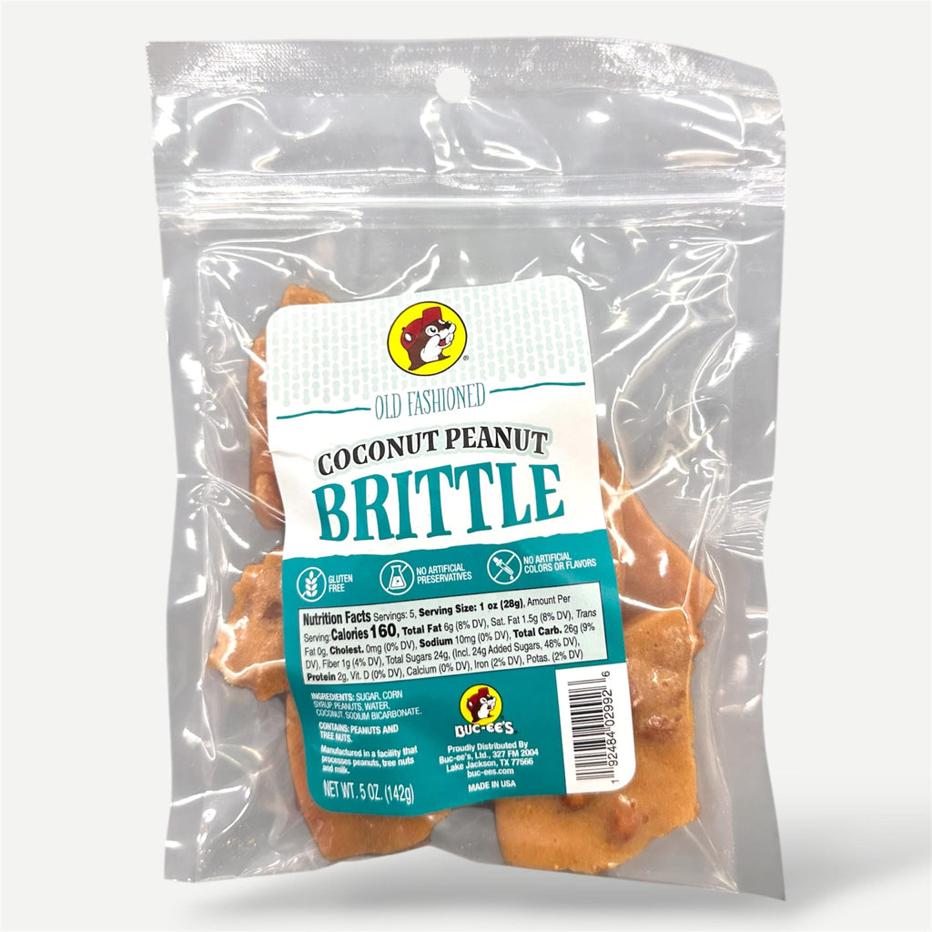 Buc-ee's Coconut Peanut Brittle bag front view